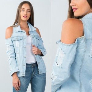 36 point 5 Light Blue Distressed Denim Jacket